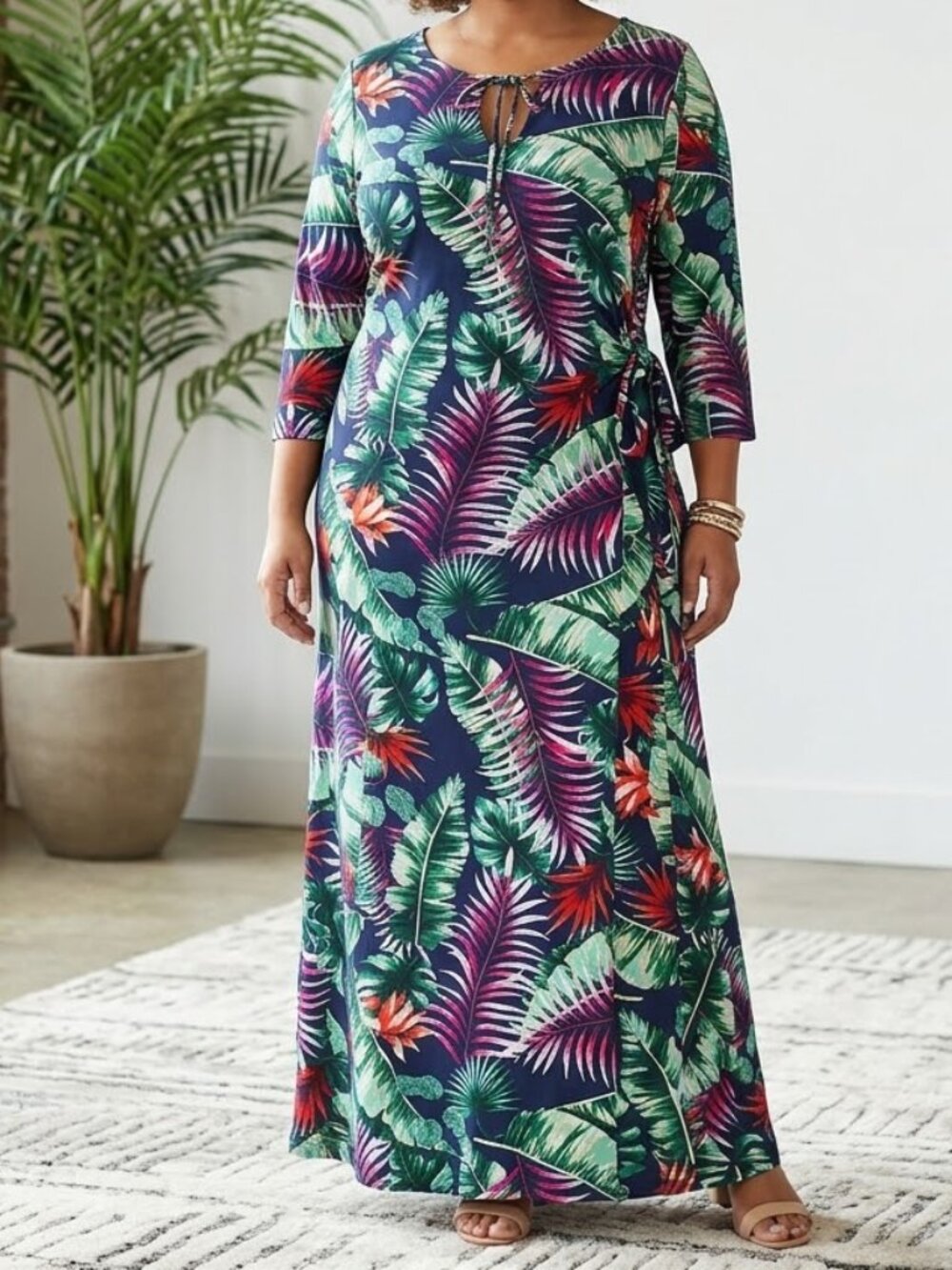 NWT Ashley Stewart sz 30 / 32 linen blend maxi tropical dress